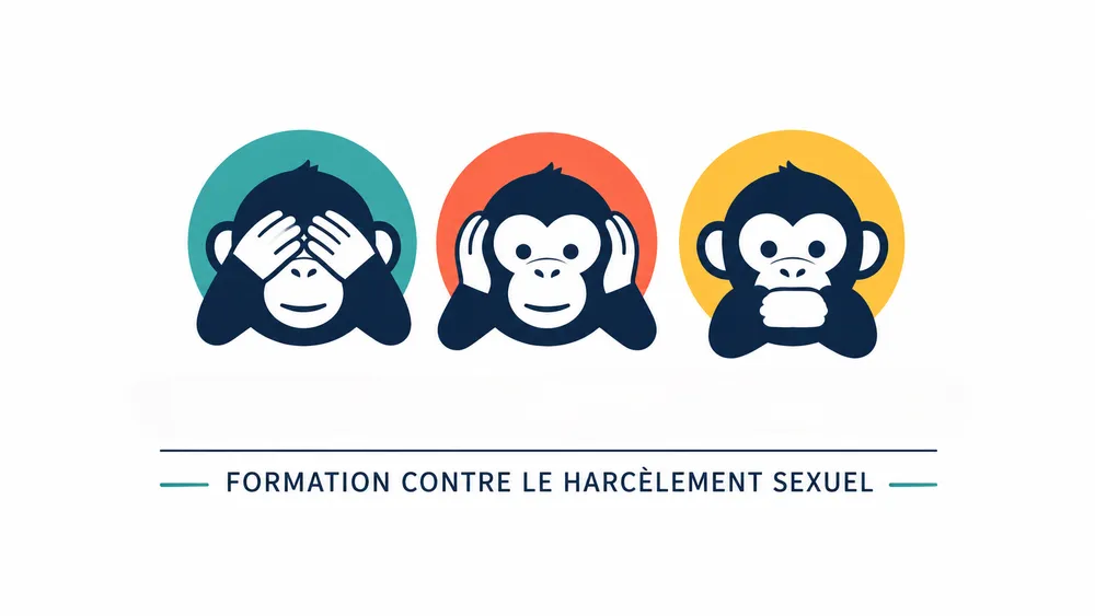 Illustration — les trois singes de la sagesse : ne rien voir, entendre ni dire face au harcèlement